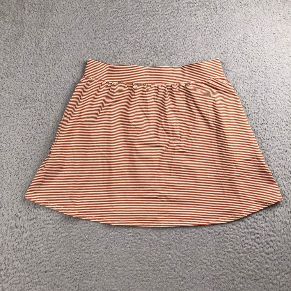 Pact Fit & Flare Mini Skirt Womens L Orange Striped Organic Cotton Pull On NWT
